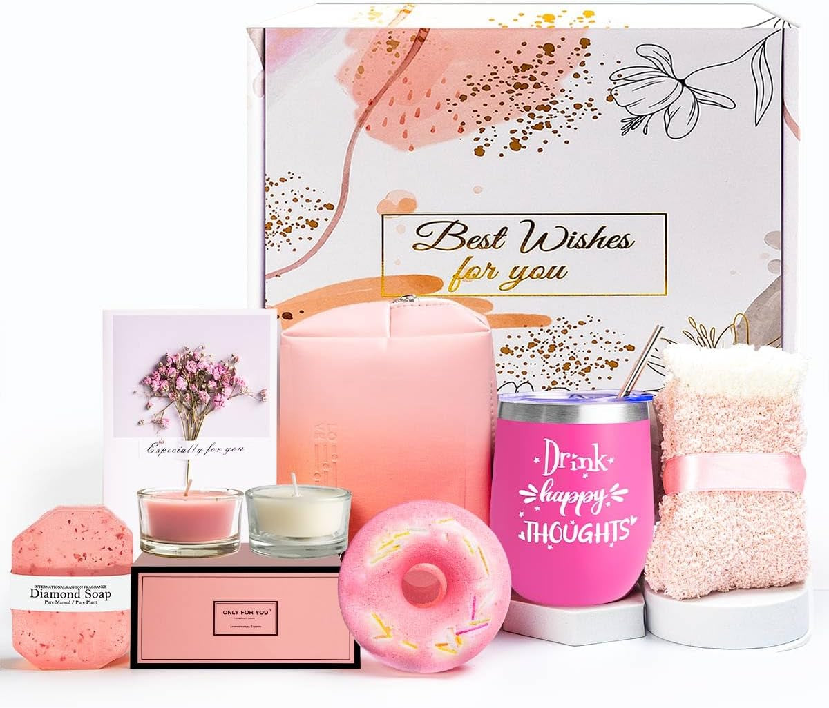 Relaxing Spa Gift Box Basket with Wine Tumbler & Bath Set