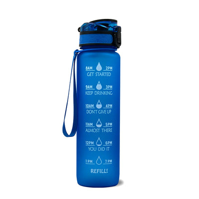 1L Motivational Tritan Water Bottle with Time Marker & Leakproof Flip-Top Lid.
