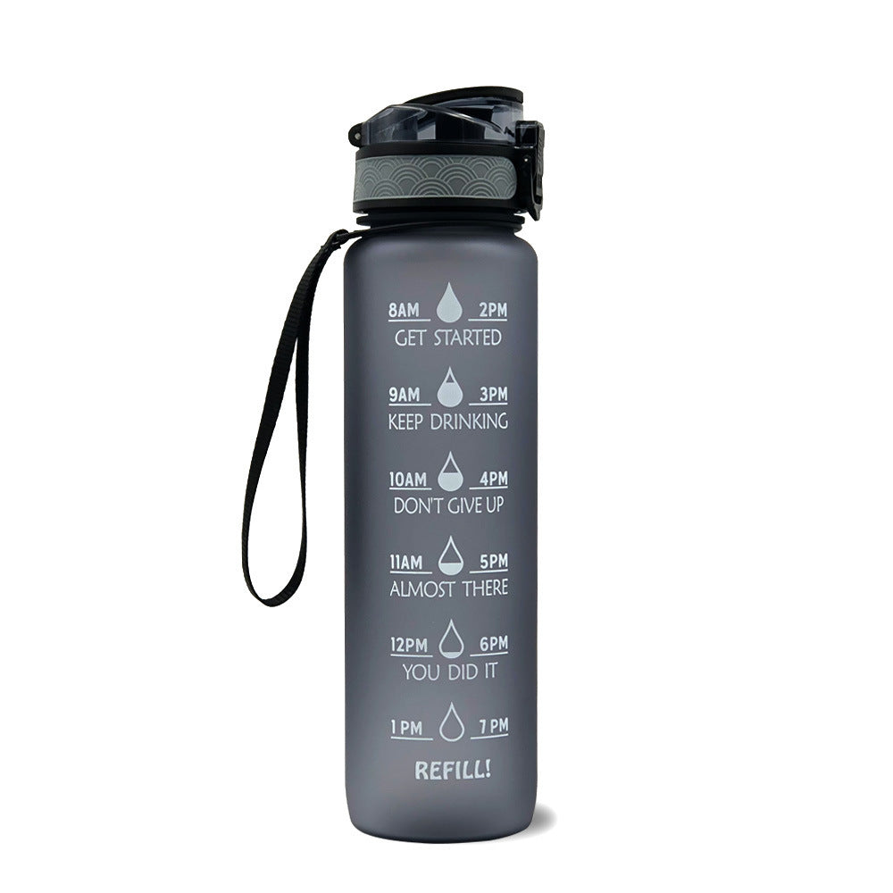 1L Motivational Tritan Water Bottle with Time Marker & Leakproof Flip-Top Lid.