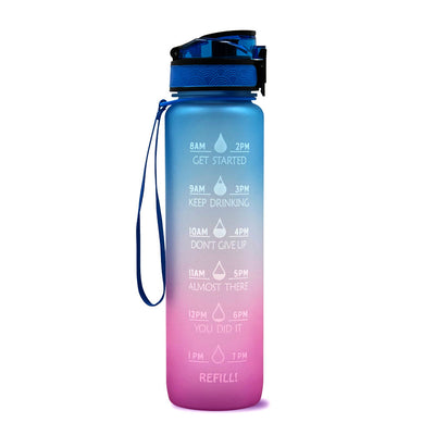 1L Motivational Tritan Water Bottle with Time Marker & Leakproof Flip-Top Lid.