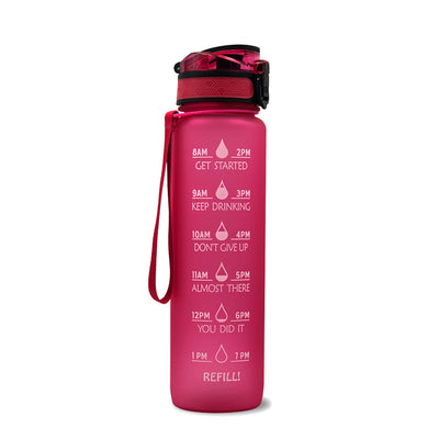 1L Motivational Tritan Water Bottle with Time Marker & Leakproof Flip-Top Lid.