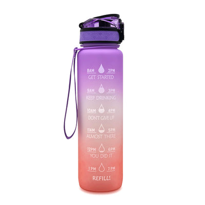 1L Motivational Tritan Water Bottle with Time Marker & Leakproof Flip-Top Lid.