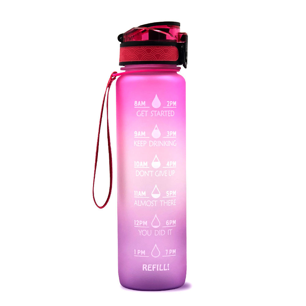 1L Motivational Tritan Water Bottle with Time Marker & Leakproof Flip-Top Lid.