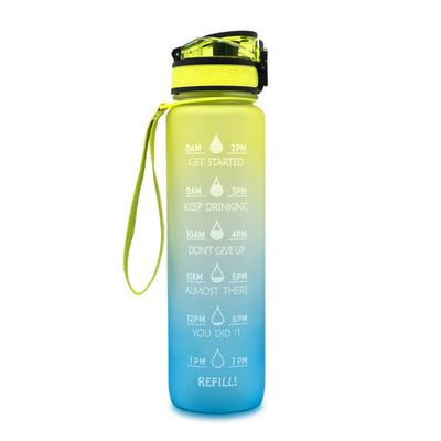 1L Motivational Tritan Water Bottle with Time Marker & Leakproof Flip-Top Lid.
