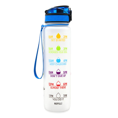 1L Motivational Tritan Water Bottle with Time Marker & Leakproof Flip-Top Lid.