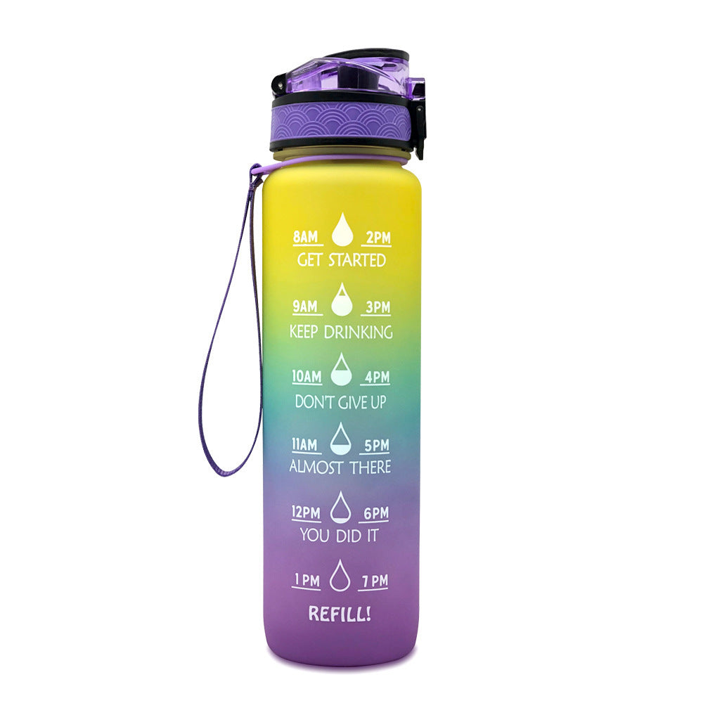 1L Motivational Tritan Water Bottle with Time Marker & Leakproof Flip-Top Lid.