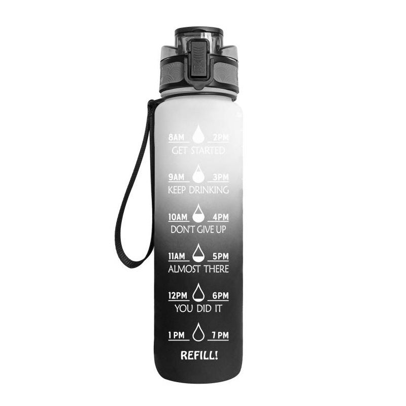 1L Motivational Tritan Water Bottle with Time Marker & Leakproof Flip-Top Lid.
