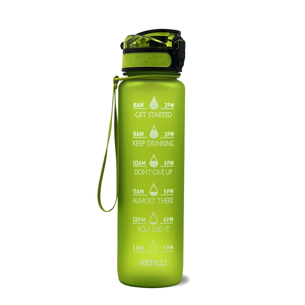 1L Motivational Tritan Water Bottle with Time Marker & Leakproof Flip-Top Lid.