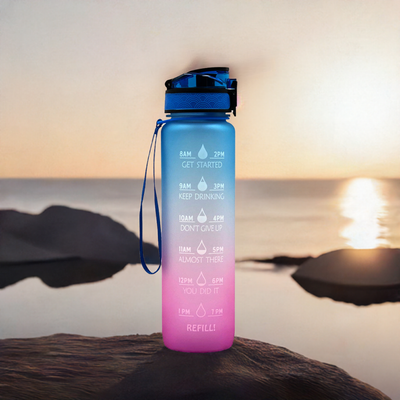 Motivational Tritan Water Bottle with Time Marker & Leak Proof, 1L Flip-Top Lid