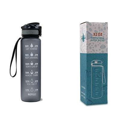 1L Motivational Tritan Water Bottle with Time Marker & Leakproof Flip-Top Lid.