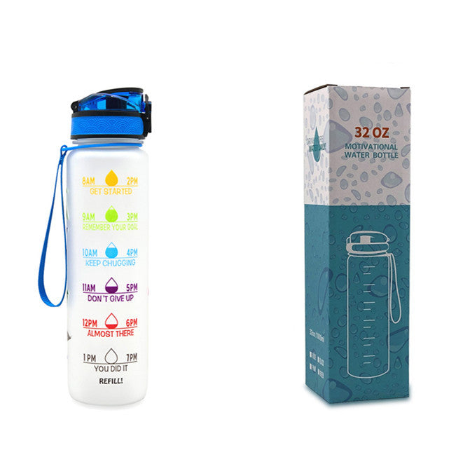 1L Motivational Tritan Water Bottle with Time Marker & Leakproof Flip-Top Lid.