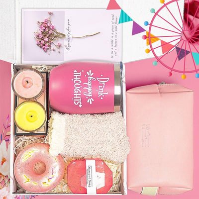 Relaxing Spa Gift Box Basket with Wine Tumbler & Bath Set
