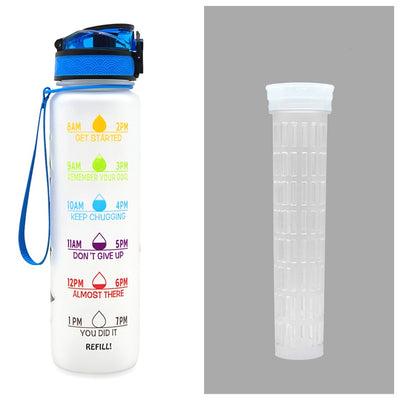 1L Motivational Tritan Water Bottle with Time Marker & Leakproof Flip-Top Lid.