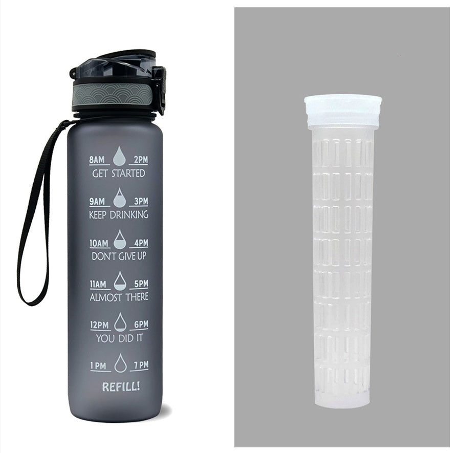 1L Motivational Tritan Water Bottle with Time Marker & Leakproof Flip-Top Lid.