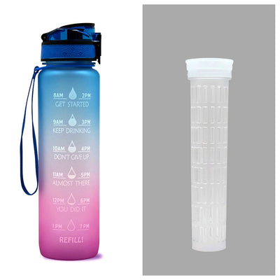 1L Motivational Tritan Water Bottle with Time Marker & Leakproof Flip-Top Lid.