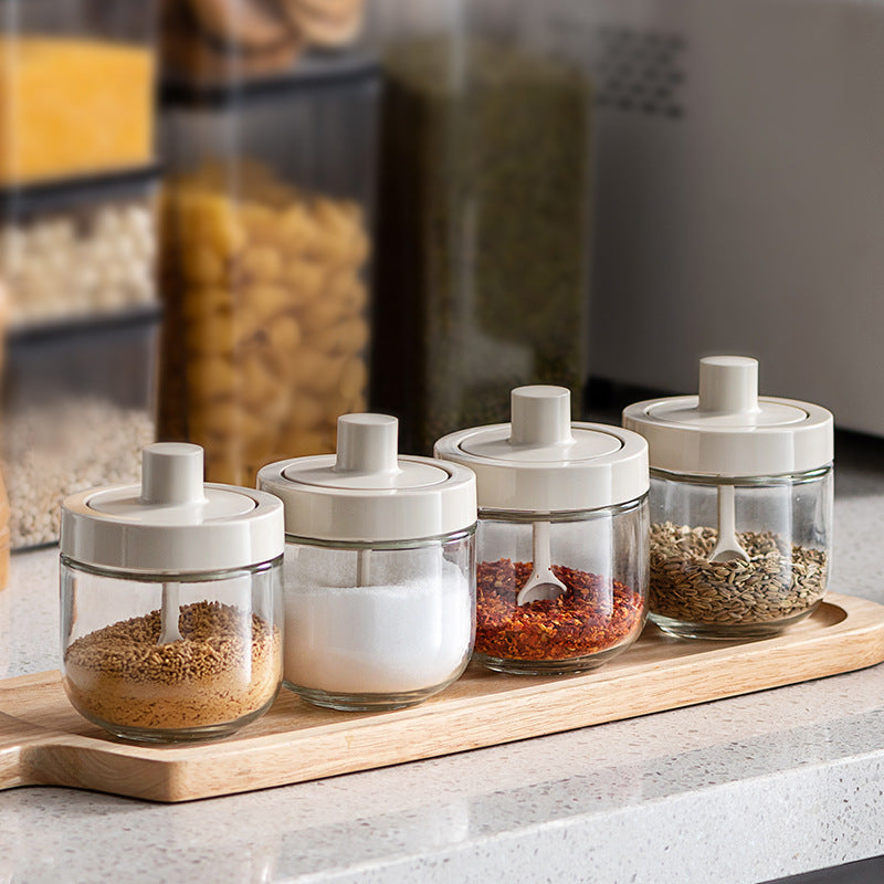 Kitchen Glass Seasoning Jar: lid and spoon included