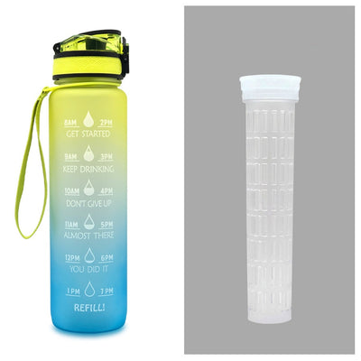 1L Motivational Tritan Water Bottle with Time Marker & Leakproof Flip-Top Lid.