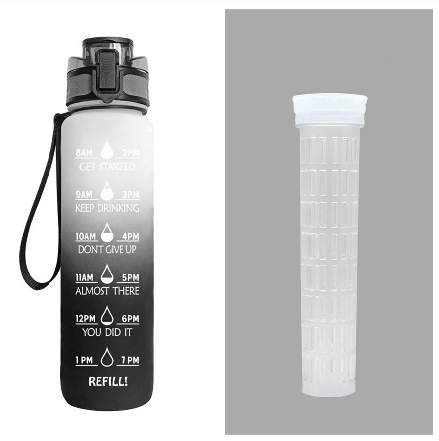 1L Motivational Tritan Water Bottle with Time Marker & Leakproof Flip-Top Lid.