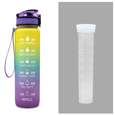1L Motivational Tritan Water Bottle with Time Marker & Leakproof Flip-Top Lid.