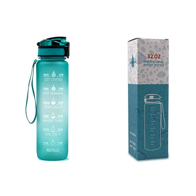 1L Motivational Tritan Water Bottle with Time Marker & Leakproof Flip-Top Lid.