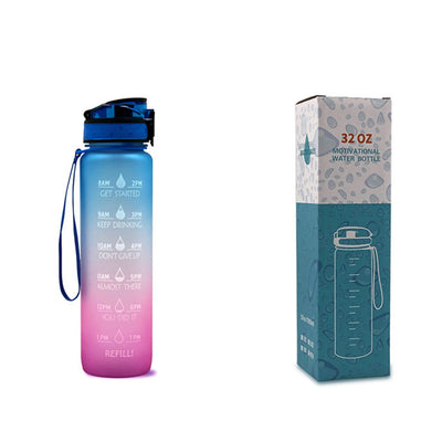 1L Motivational Tritan Water Bottle with Time Marker & Leakproof Flip-Top Lid.