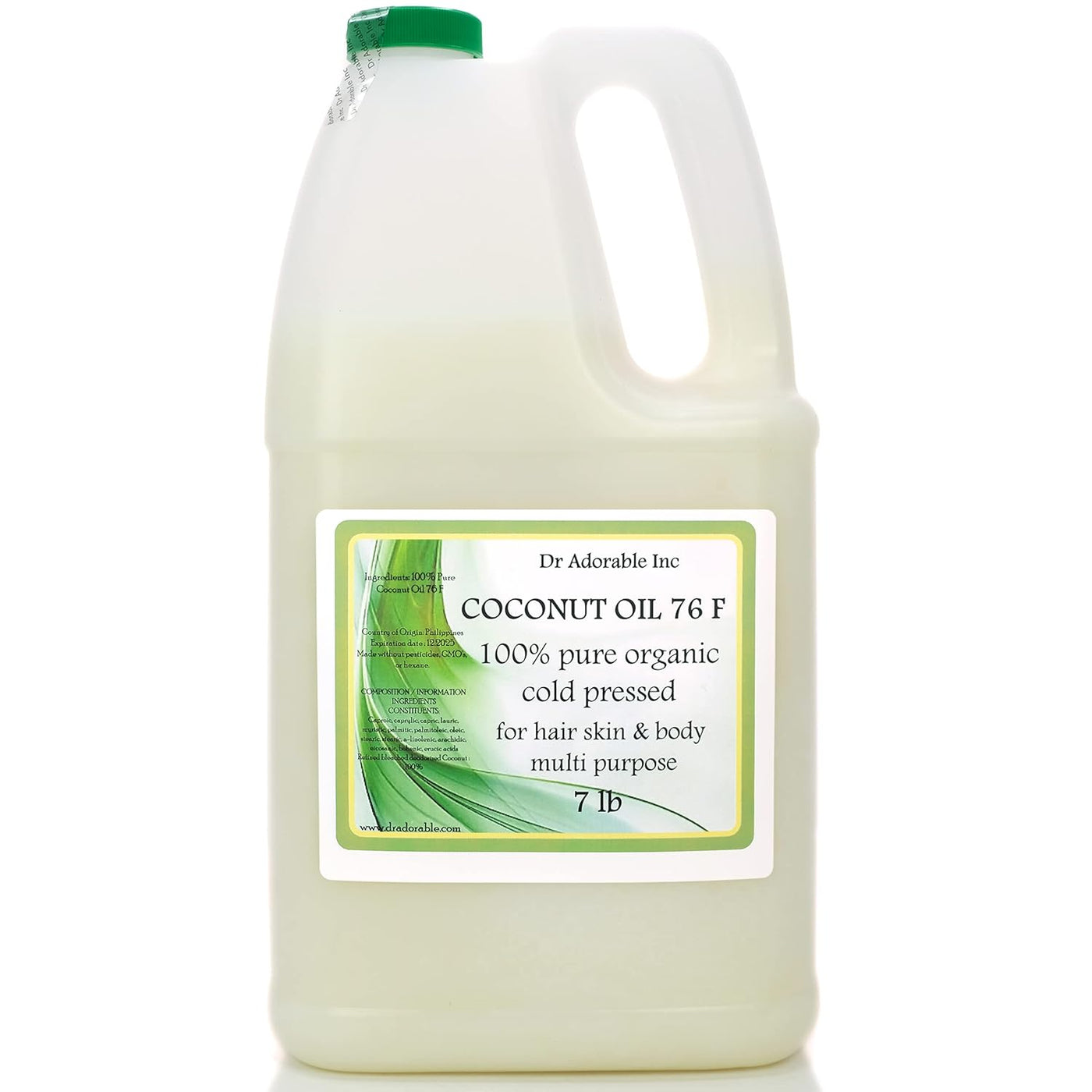 7 Lb Coconut Oil - 100% Pure Organic Cold Pressed, Natural & Unrefined, 76 Degree, Multi-Purpose Skincare & Cooking Oil

