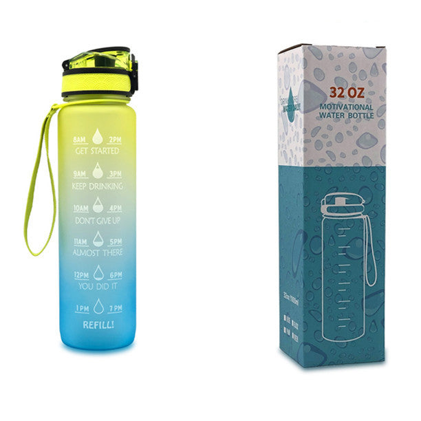 1L Motivational Tritan Water Bottle with Time Marker & Leakproof Flip-Top Lid.