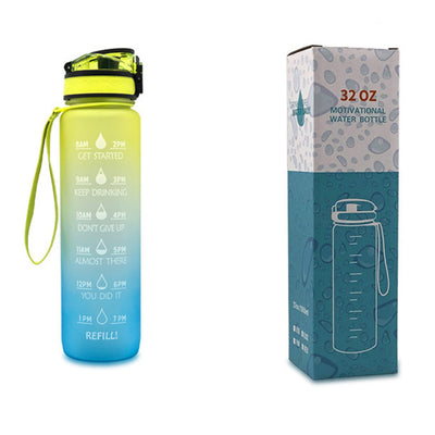 1L Motivational Tritan Water Bottle with Time Marker & Leakproof Flip-Top Lid.