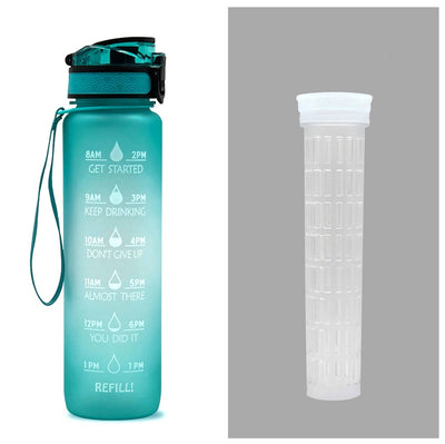 1L Motivational Tritan Water Bottle with Time Marker & Leakproof Flip-Top Lid.