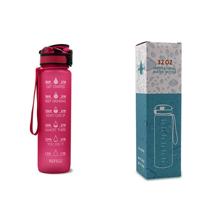 1L Motivational Tritan Water Bottle with Time Marker & Leakproof Flip-Top Lid.