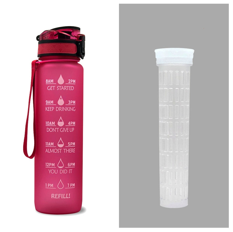 1L Motivational Tritan Water Bottle with Time Marker & Leakproof Flip-Top Lid.