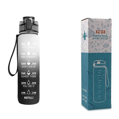 1L Motivational Tritan Water Bottle with Time Marker & Leakproof Flip-Top Lid.