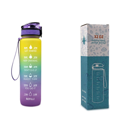 1L Motivational Tritan Water Bottle with Time Marker & Leakproof Flip-Top Lid.