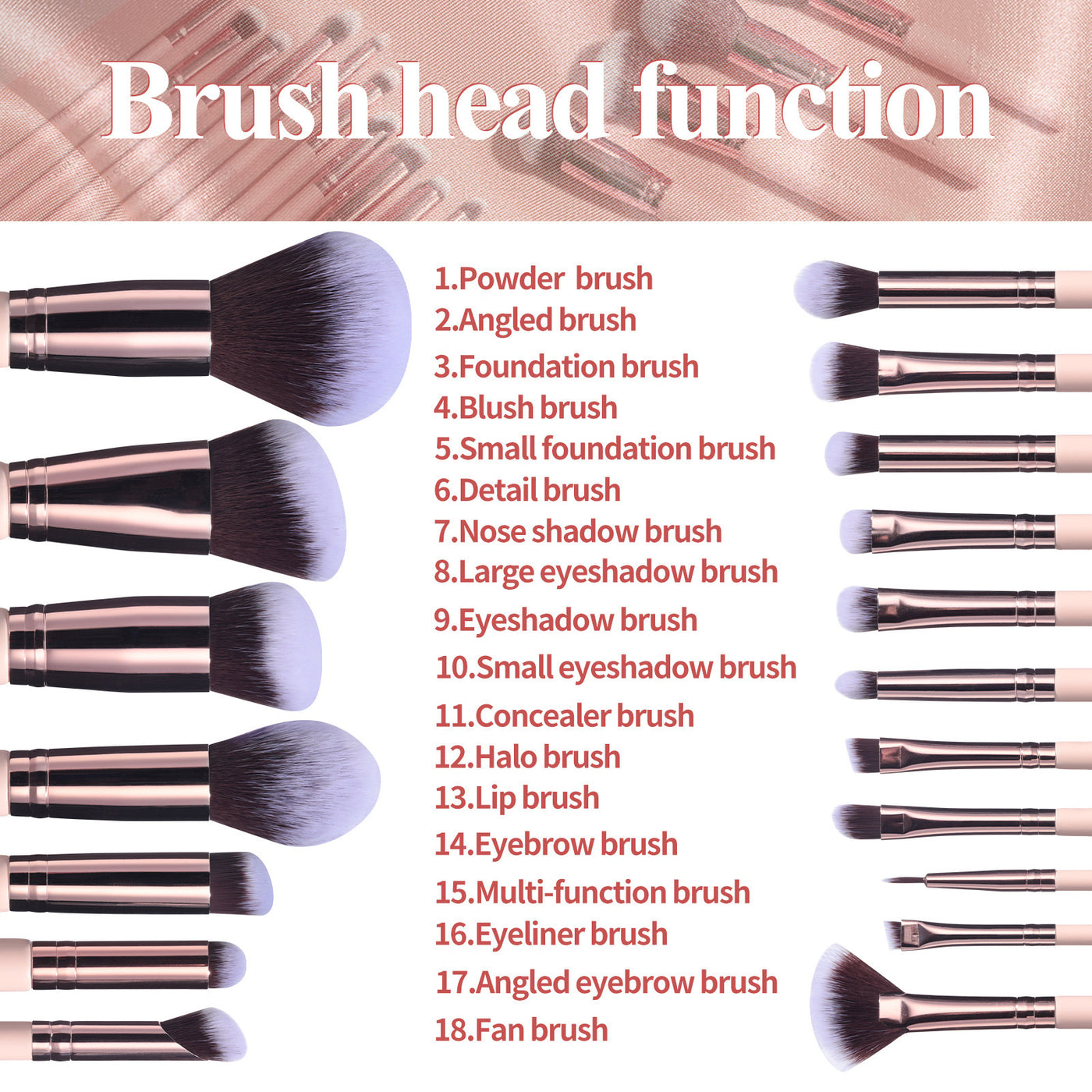 18-Piece Makeup Brush Set with Rotating Barrel