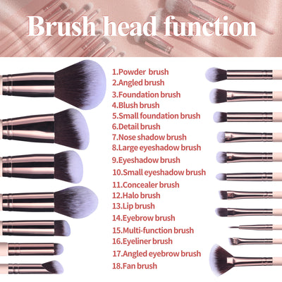 18-Piece Makeup Brush Set with Rotating Barrel