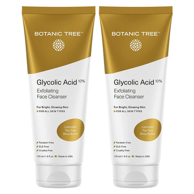 Glycolic Acid Face Wash, Exfoliating Facial Cleanser for Facial Skin Care, Acne Treatment Face Scrub, 10% Glycolic and Salicylic Acid 6 Fl. Oz (2 Pack)