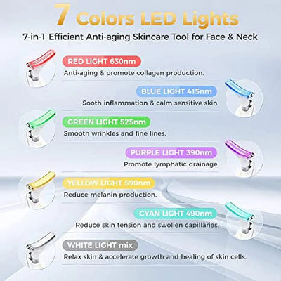 1Red Light Therapy for Face, 7 Color LED Face Skin Rejuvenation for Face & Neck Beauty Device, Deplux Neck Tightening Device, Glossy Black