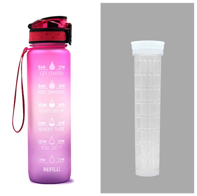 1L Motivational Tritan Water Bottle with Time Marker & Leakproof Flip-Top Lid.