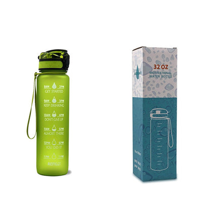 1L Motivational Tritan Water Bottle with Time Marker & Leakproof Flip-Top Lid.