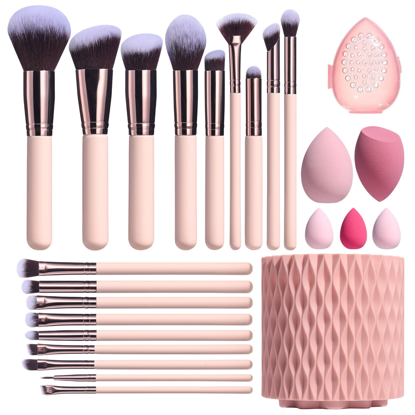 18-Piece Makeup Brush Set with Rotating Barrel