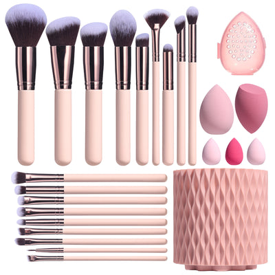 18-Piece Makeup Brush Set with Rotating Barrel