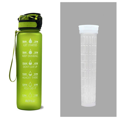 1L Motivational Tritan Water Bottle with Time Marker & Leakproof Flip-Top Lid.