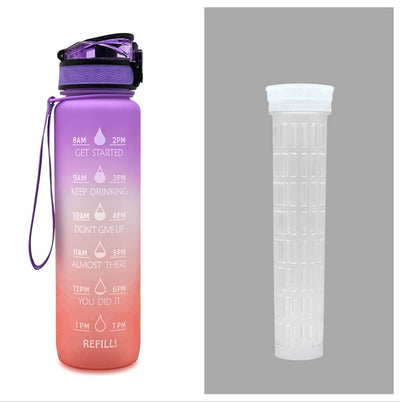 1L Motivational Tritan Water Bottle with Time Marker & Leakproof Flip-Top Lid.